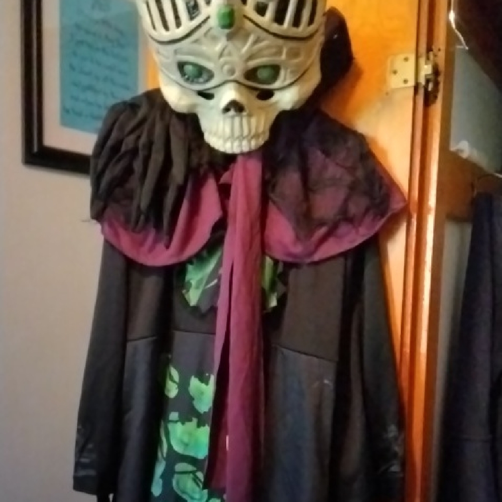 Skeleton Mask(lights Up Eyes) with Black and Purple Cape;belt,gloves